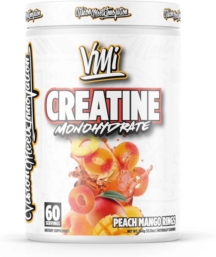 VMI Sports Tinatine Monohidrat Toz Kas Mass – Güçlü – Boyut – Güç | 5 Hizmet başına 5 Gram (60 Hizmet, Peach Ring)