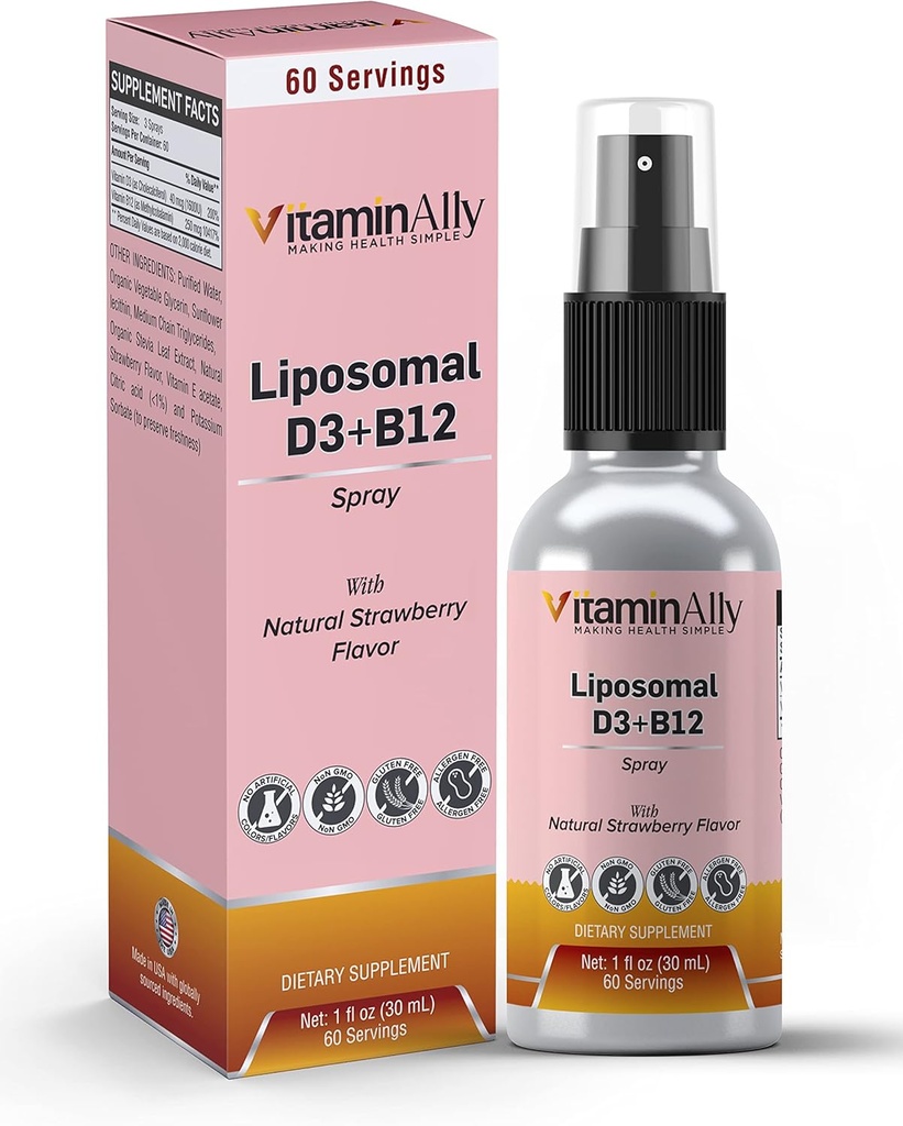 Liposomal Sıvı Vitamin D3 + Vitamin B12 Sprey |2 Ay Supply|1 fl oz|Non-GMO |Sugar Free|Travel Friendly|Immune Support, Bone Health, Supports Energy, Brain Function