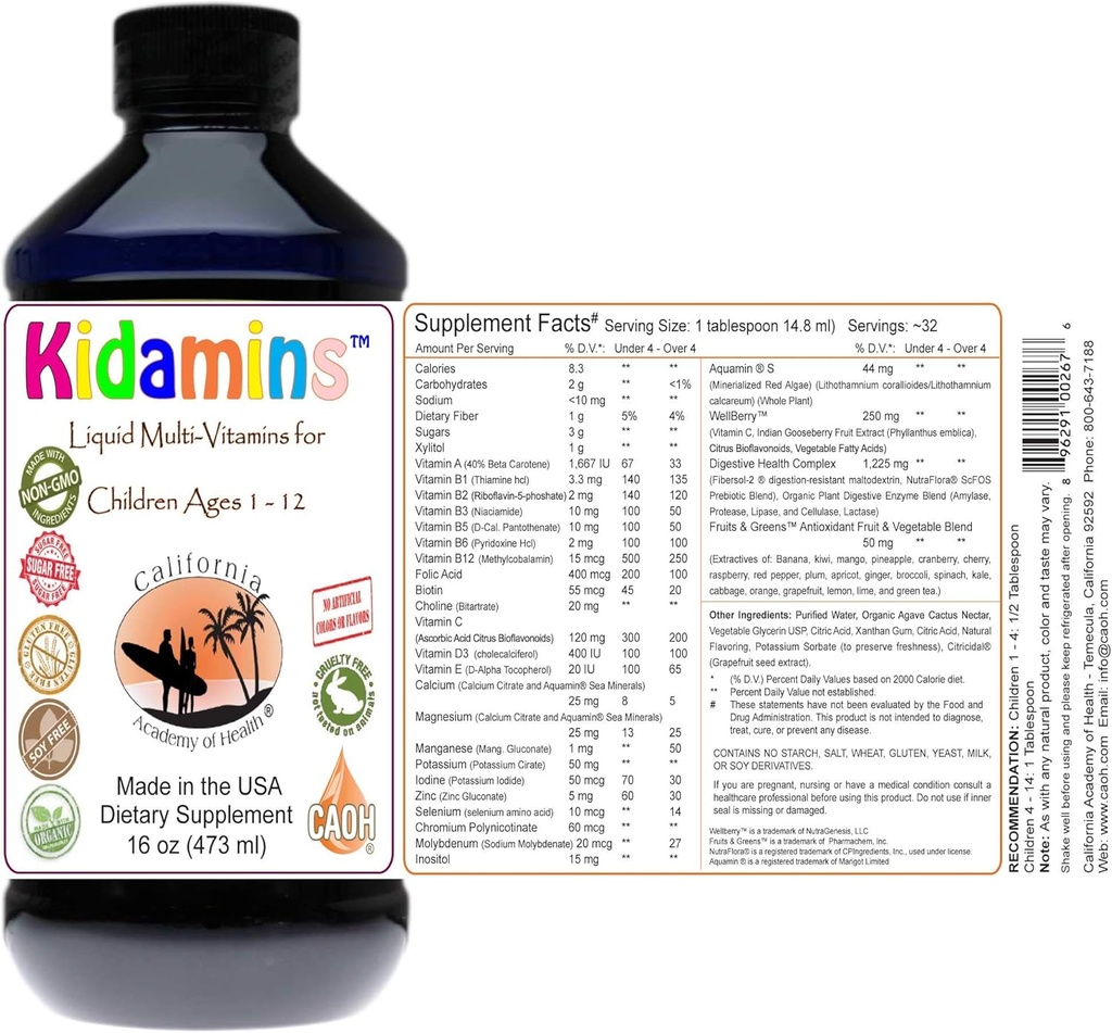 Kidamins - Çocuklar İçin Sıvı Çok Vitaminler 1 CAOH® (1-16 oz Şişe)