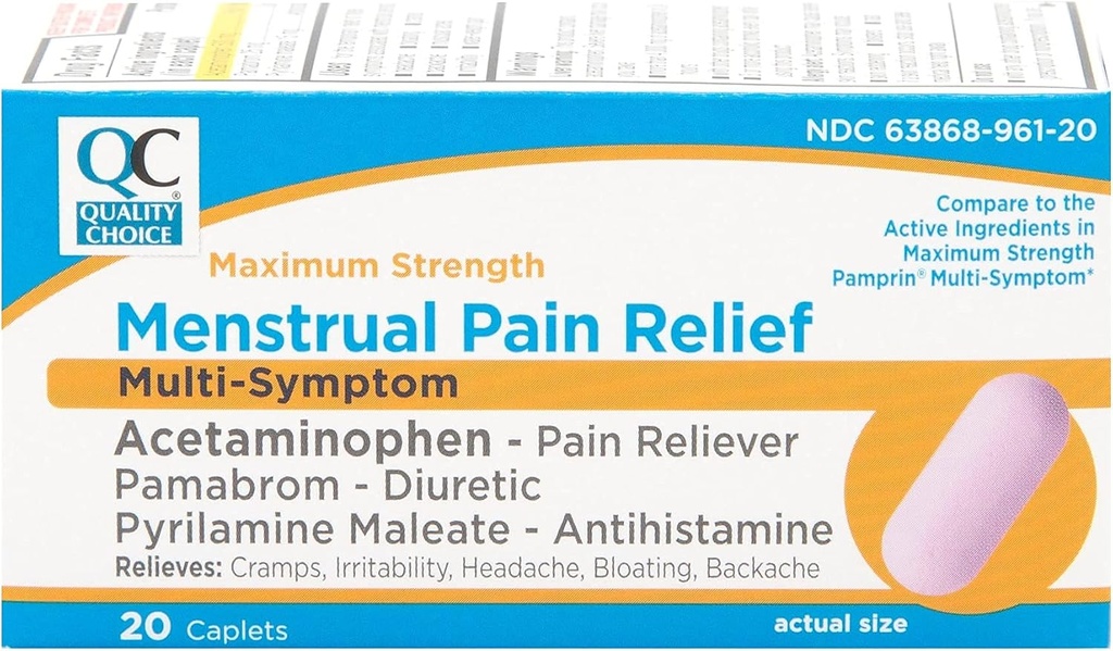 Kalite Seçenekleri En Güçlü Mentrual Pain Relief, Multi Symptom Pain Relief Caplets, Cramps, Headache, Bloating, Backache & Irritability, 20 Paket