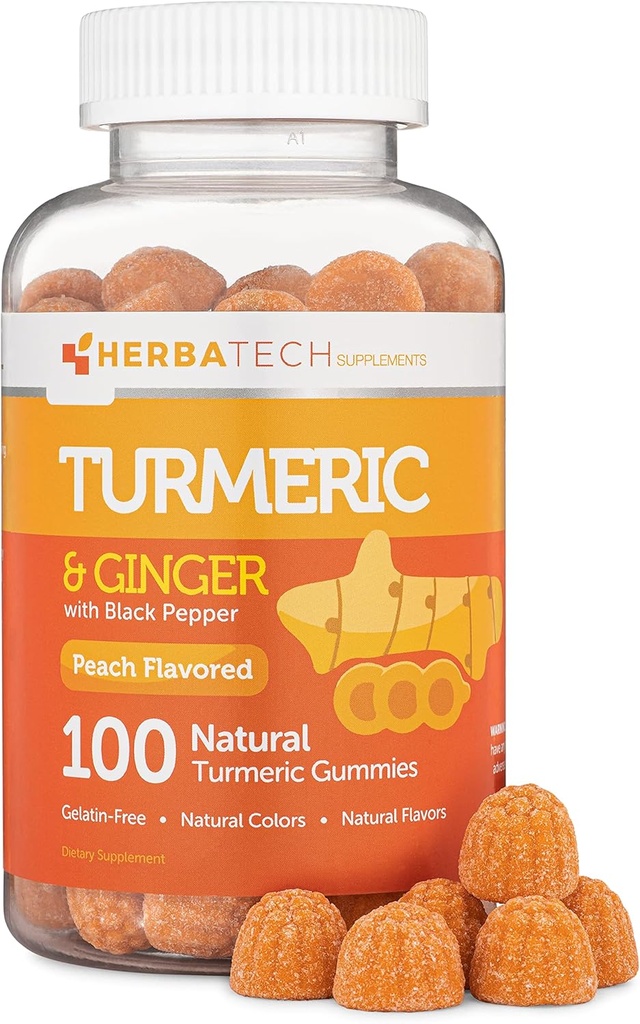 Turmeric Curcumin Gummies with Black Pepper & Ginger Root (100 Count) Yetişkinler ve Çocuklar için Chewable Supplement - Ortak Destek ve Vegan Güvenli Güvenli