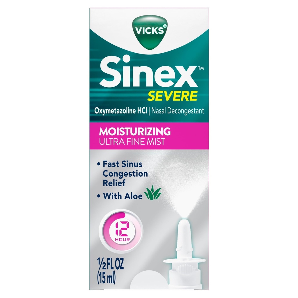 Vicks Sinex Severe Nasal Mix with Moisturing Ultra Fine Mist, Decongestant for Thingsy Nose Relief from Cold, Antis, Sinus Baskı - 265 Spreys