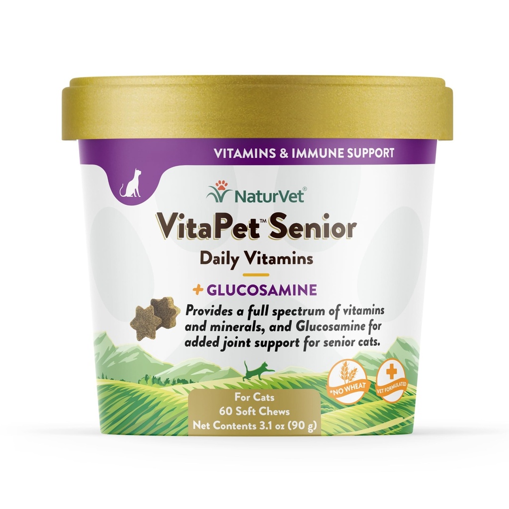 NaturVet VitaPet Senior Daily Vitamins for Cats Plus Glucosamine, Συγκεκριμένα Formed to Provide Essential Minerals, 90 g, 60 Count