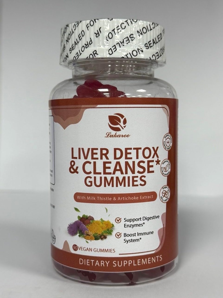 Lukaree Liver Cleanse Detox & Επισκευή Gummies - Γάλα Thistle Silymarin, Dandelion, εκχύλισμα Artichoke & Elderberry - Χωρίς ζάχαρη, σμέουρο άρωμα - 90 κόμης
