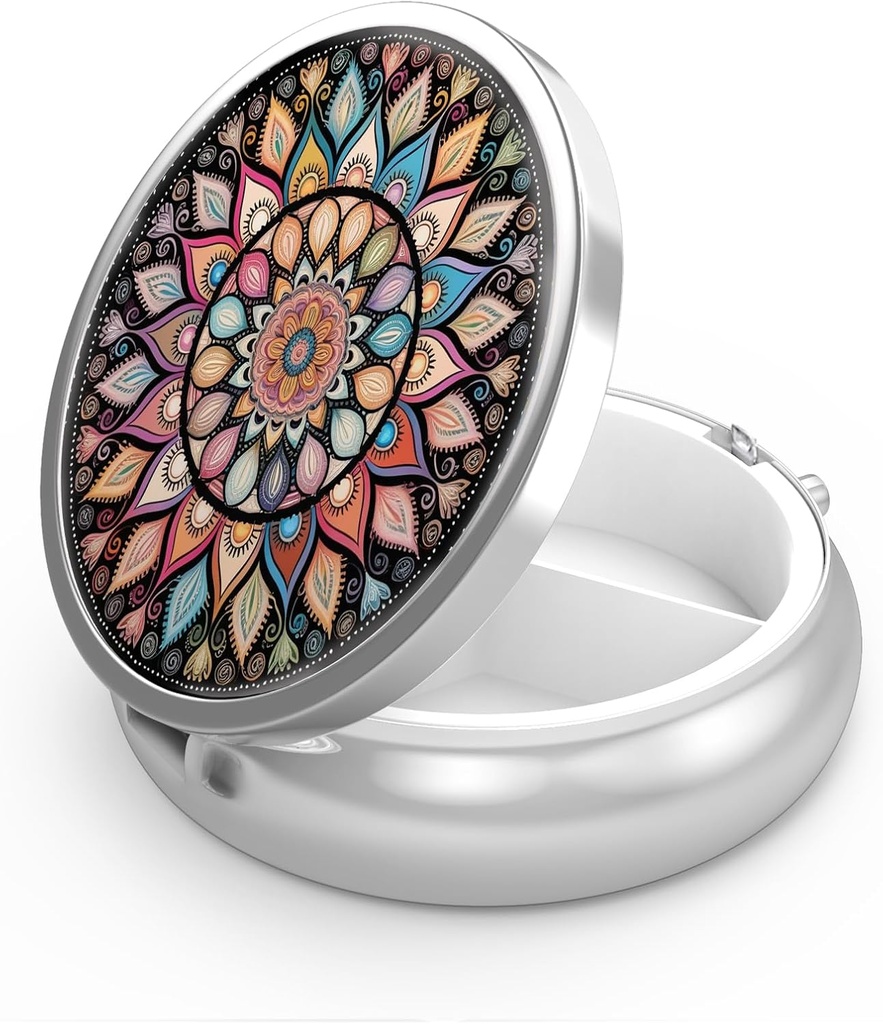 Pill Box 3 Karşılaştırma Küçük Pill Vakası, Pocket veya Purse Pill Organize Pill konteynerleri Vitaminler, İlaçlar, Fish Oil ve Supplements (Renkli Mandala)