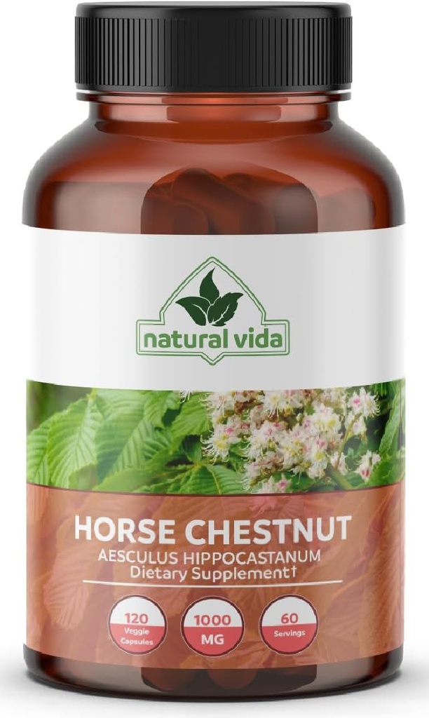 Horse Chestnut Extract Aescin 20% - 1000mg Vegan Capsules Herbal Supplement - Non-GMO, Gluten Free - - Two Months Supply (120 Count) (1)