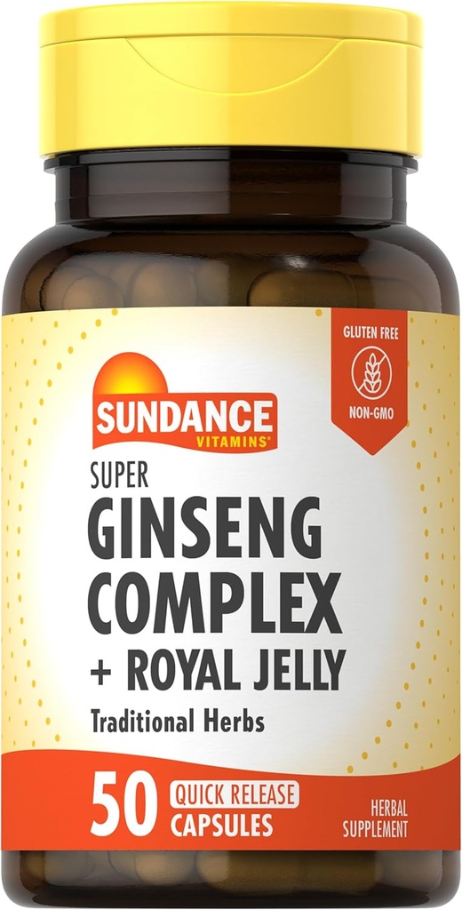 Sundance Super BTC Kompleksi | Royal Jelly | 50 Hızlı Yayın Kapsülleri | Non-GMO ve Gluten Free Traditional Herb Supplement