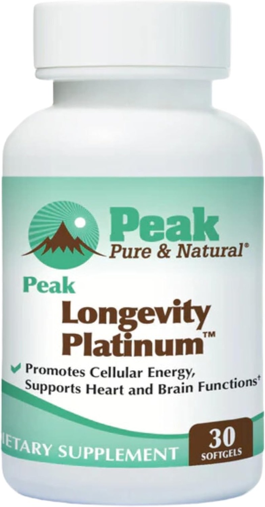 Peak Longevity Platinum PQ Supplement with Coenzyme Q10 - Pyrroloquinoline Quinone with Ubiquinol CoQ10 and Shilajit - Mitochonrial Supplement for Natural Energy and Health Aging (30 Softgels)