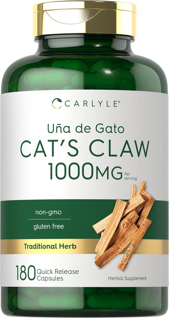 Carlyle Cat's Claw Herb Capsules 1000 mg | 180 Count | Uncaria Tomentosa | Non-GMO, Gluten Free Supplement Supplement Supplement