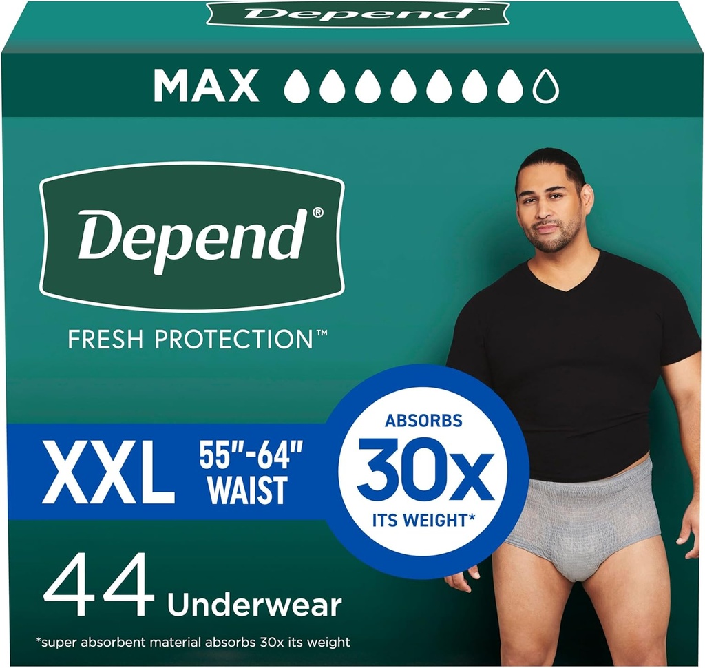 Fresh Protection Yetişkin Diapers'ye bağlı olarak, Erkekler için Incontinence Underwear, Single, Extra-Extra-Large, Grey, 44 Kont (2 Packs of 22), Ambalaj Vary