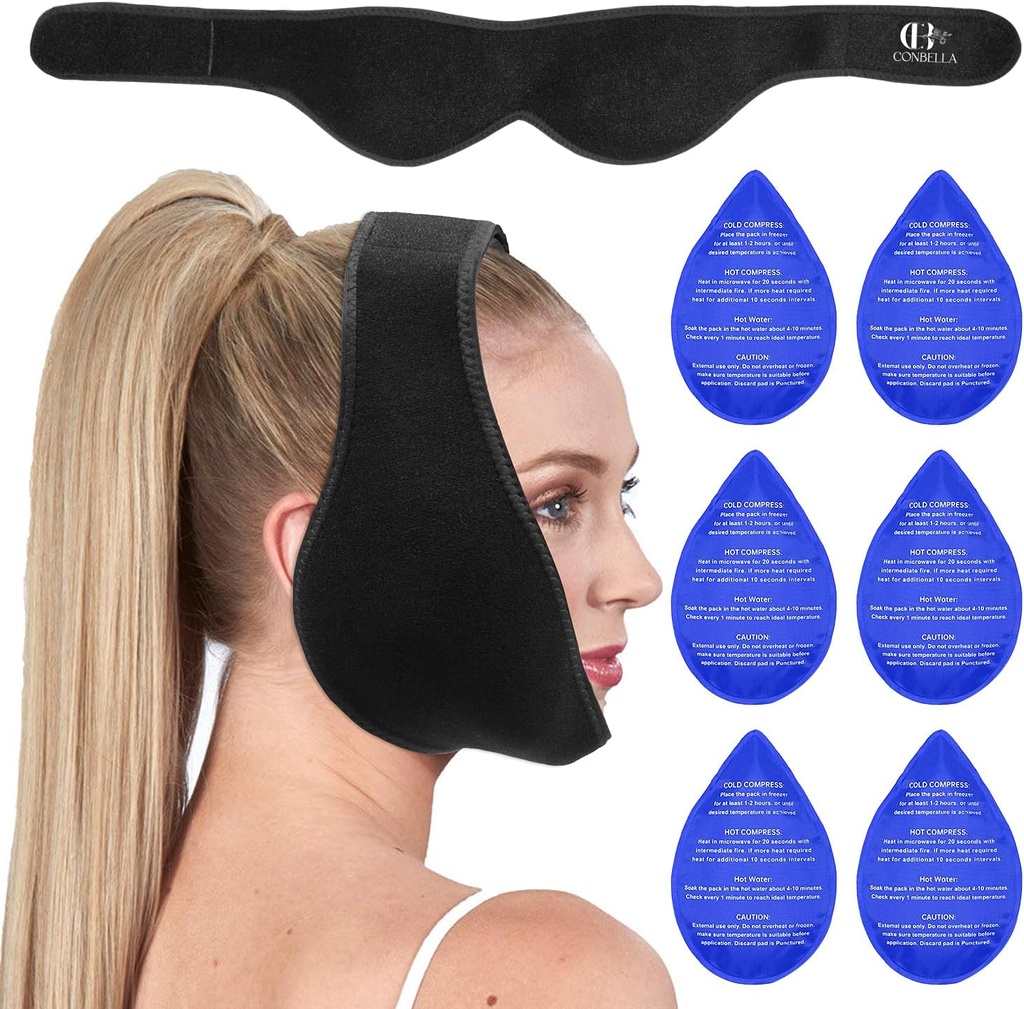Bilgelik Dişleri Buz Paketi Kafası, Yüz Buz İşareti, 6 Hot Cold Gel Pack for TMJ Pain Relief, Tooth Ekstraksiyon, Tonsillektomi Kurtarma-Black