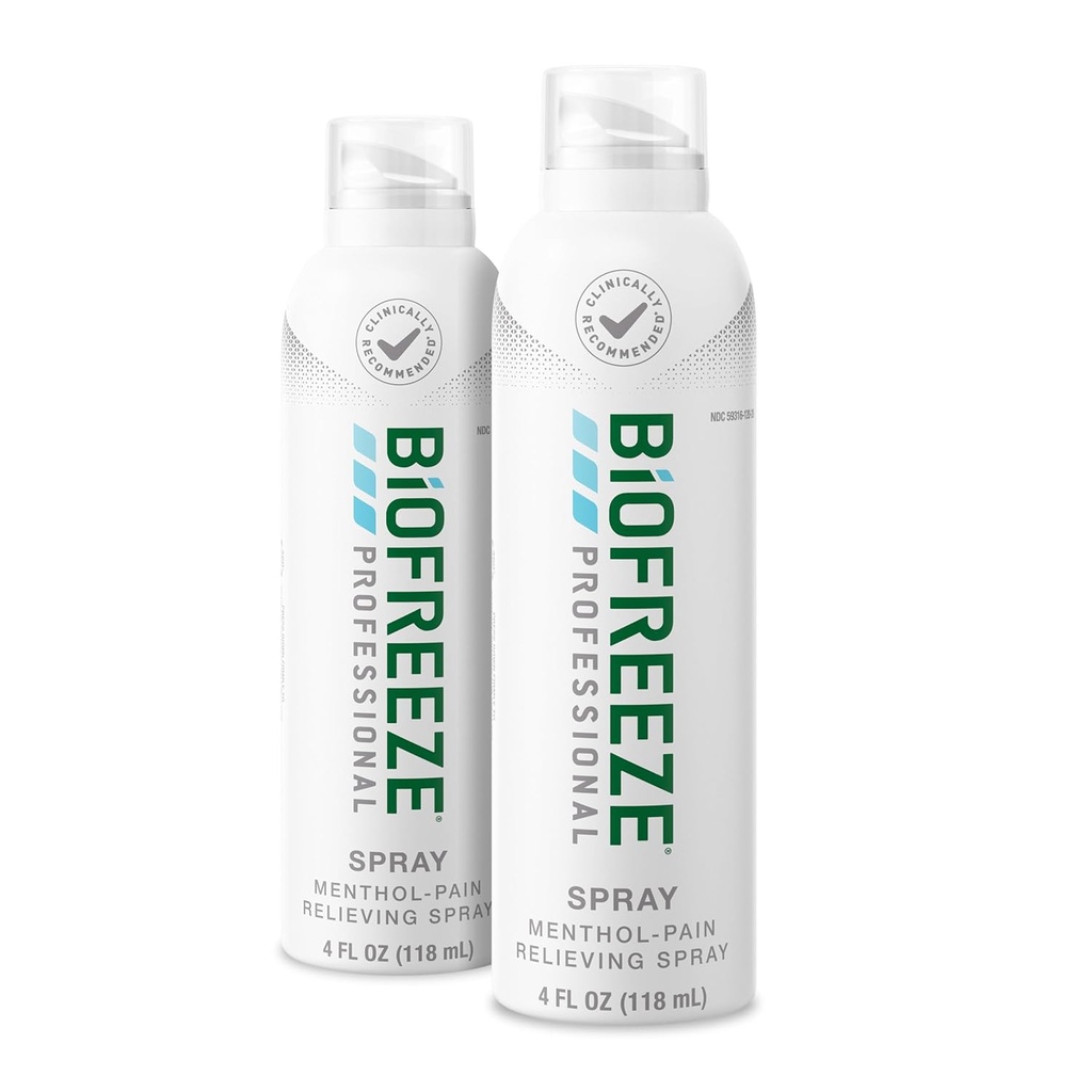 Biofreeze Professional Strength Pain Relief Aerosol Spray, Arthritis Pain Reliever, Diz & Lower Back Pain Relief, Sore Muscle Relief, FSA Eable, 2 Pack (4 FL OZ Biofreeze Menthol Spray)