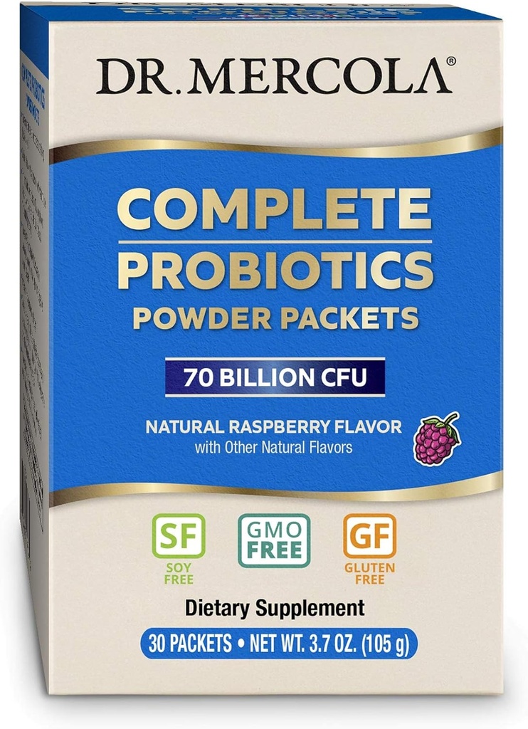 Dr. Mercola Full Probiyotiks Toz Paketleri, 30 Hizmetler (30 Paketler), 70 Milyar CFU, Natural Raspberry Flavor, Dietary Supplement, Digestive & Immune Support, Non-GMO