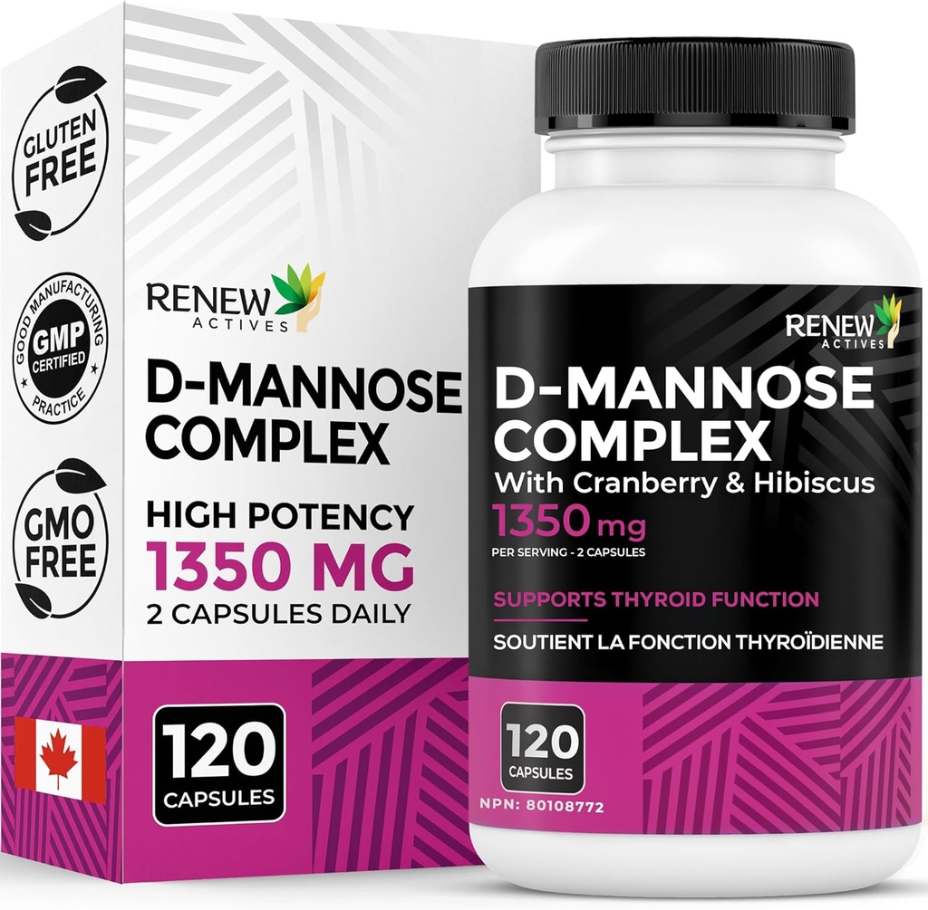 Yeni Actives High Potency D-Mannose & Cranberry Complex 1000MG 2 Capsules - Hibiscus & Dandelion Ekstraları - Antioksit - Kanada'da Yapılmıyor - 120 Capsules
