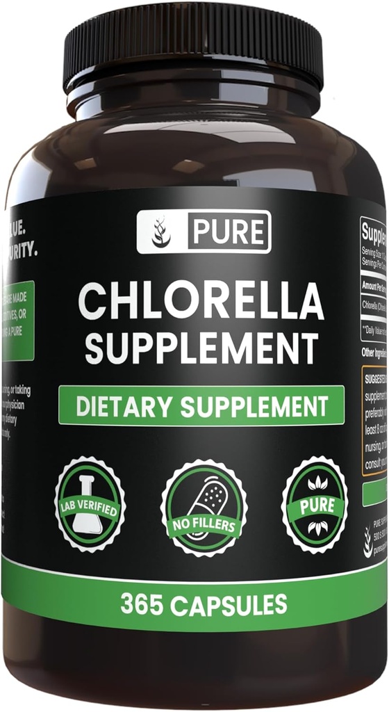 Καθαρά πρωτότυπα συστατικά Chlorella (365 κάψουλες) Όχι Μαγνήσιο ή Ρύζι Fillers, Πάντα Αγνή, Εργαστήριο Επαληθευμένο