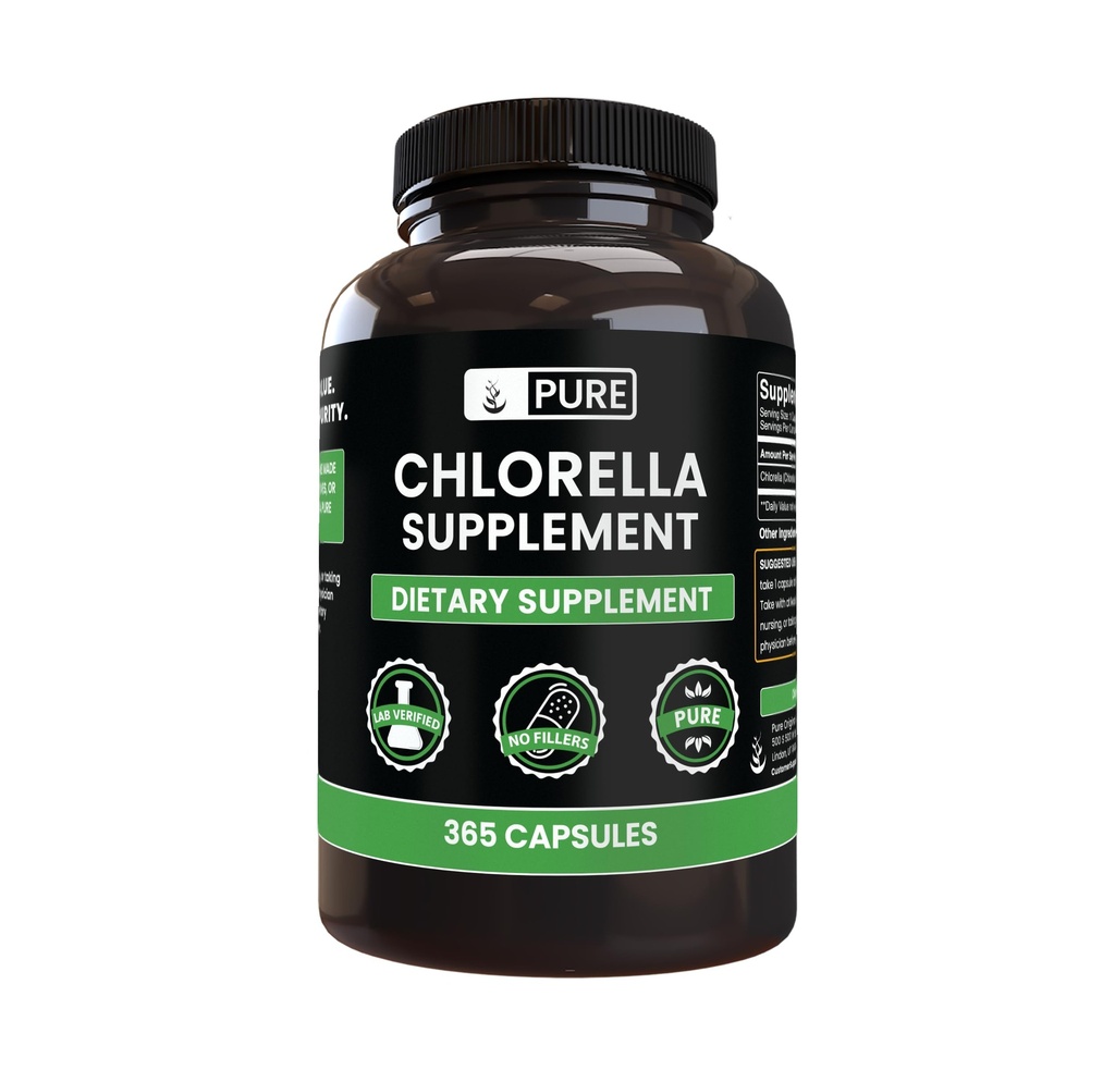 Pure Original Materialss Chlorella (365 Capsules) No Magnezyum Or Rice Fillers, Always Pure, Lab TY
