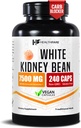 Healthfare White Kidney Bean 7500 mg | 240 Vegan Capsules | Ekstra Kuvvetli Formula | Herbal Supplement for Carb & Digestion Support | Non-GMO, Gluten-Free | Made in USA