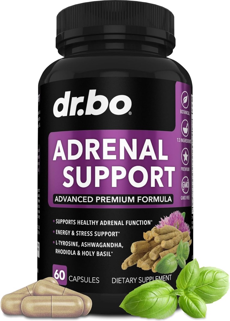 Adrenal Support Cortisol Manager Supplement - Adrenal Fatigue Supplements for Women & Men with Natural Adaptogen Ashwagandha Holy Basil Rhodiola L Tyrosine Kompleksigue Cortisol Health - 60 Pills