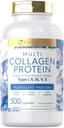 Carlyle Multi Collagen protein Capsules 2000 mg | 300 Kont | Tip I, II, III, V, X | Collagen Peptide Pills | DW & Paleo Friendly, Gluten Free, Non-GMO Supplement