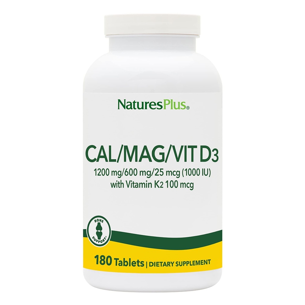 NaturesPlusuba/Magnesium/Vitamin D3 Vitamin K2 ile - Destekler Bone & Immune Health - Vegetarian, Gluten Free - 180 Tablet - 45 Hizmet