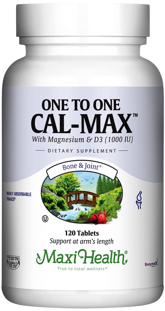 Vitamin D3 (1000 IU) ve Magnezyum (500 mg) - Erkekler ve Kadınlar için Kemik, Diş ve Ortak Destek - 120 Tablet - One to One Cal-Max Tarafından Maxi Health