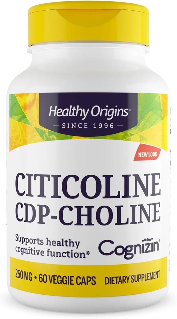 Sağlıklı Origins Cog ETF (Citicoline), 250 mg - Citicoline CDP Choline ile Bellek için Beyin Tamamı - Non-GMO, Vegan & Gluten-Free Supplement - 60 Veggie Capsules