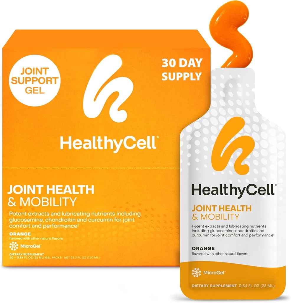 Healthycell Joint Health & Mobility Daily Liquid Supplement - Joint Support Supplement, Inflammation Response, Cartilage & Flexibility with Curcumin, Glucosamine & Chondroitin - 30 Gel Packs