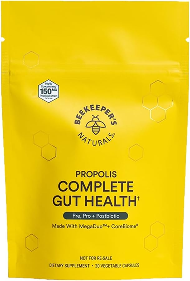 Arıcının Doğalları Gut Health, 3-in-1 Prebiyotik, Postbiyotik, Kadın ve Erkekler için Probiyotik Yardımı, Gluten-Free Vegan Capsules, 20ct