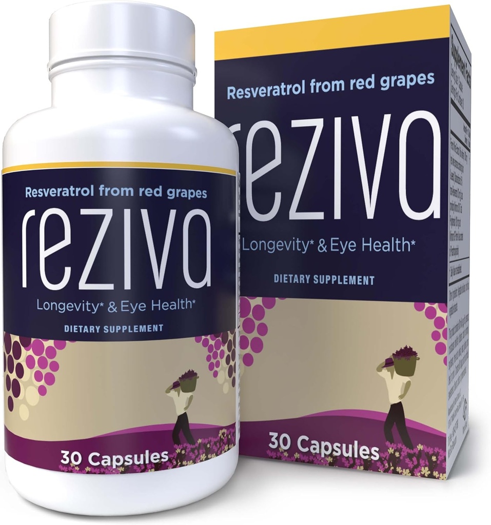 Reziva Resveratrol Supplement - Ultra High Potency & Doctor Formulated - Transresveratrol Supplements - Grapeseed with Resveratrol - For Longevity, Eye Health And, Well General-Being - 30 Veg Capsules