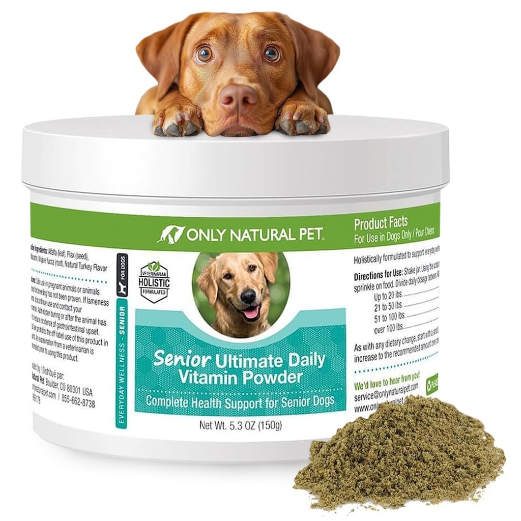 Sadece Doğal Pet Senior Ultimate Daily Canine Vitamin Supplement for Dogs Complete Holistic Health Support - Amerika'da 5.3 oz Türkiye Flavored Toz