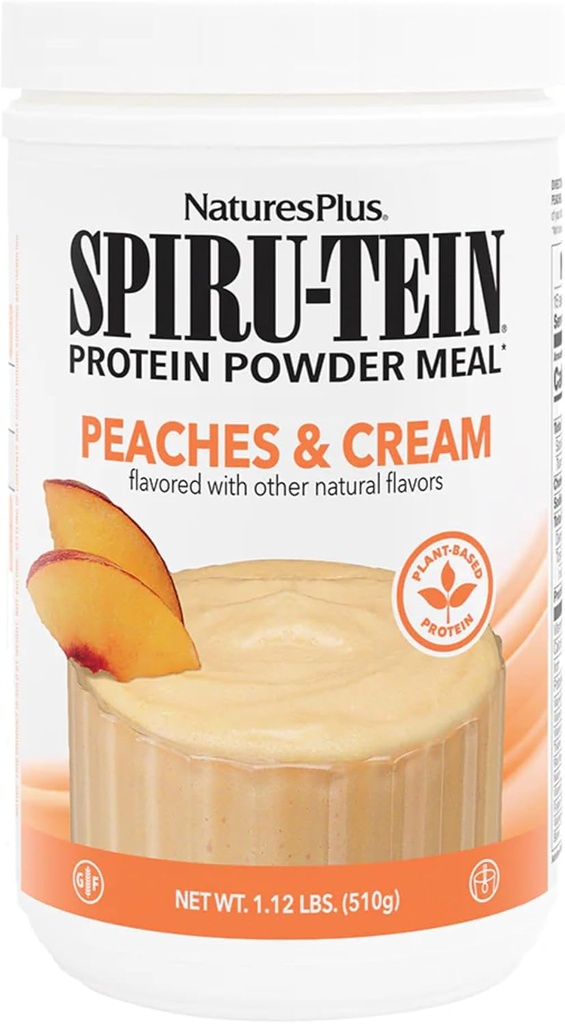 NaturesPlus SPIRU-TEIN Shake - Ροδάκινα & Κρέμα Γεύσης - 1.1 lbs, Spirulina Protein Powder - Αντικατάσταση γεύματος με βάση το φυτό, Βιταμίνες & Ορυκτά για την Ενέργεια - Χορτοφαγικά, Χωρίς Γλουτένη - 15 Σερβιέτες