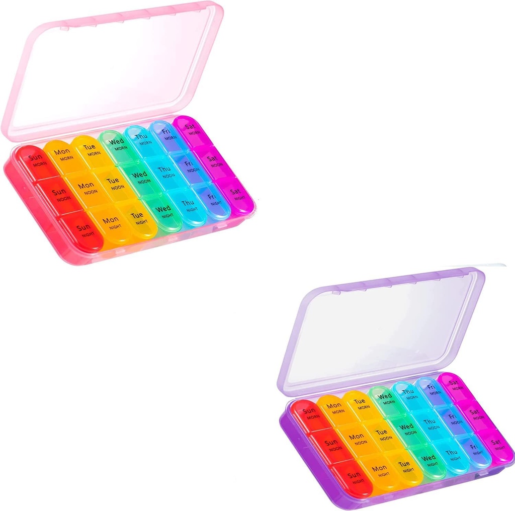 Asprink Pink και Purple Pill Organizer 3 φορές την ημέρα - Weekly Pill Box 3 φορές την ημέρα - Daily Pill Box 7 Day Medicine Organizer, Large Pill Case Pill Box 3 φορές την ημέρα, Travel Pill Organizer,