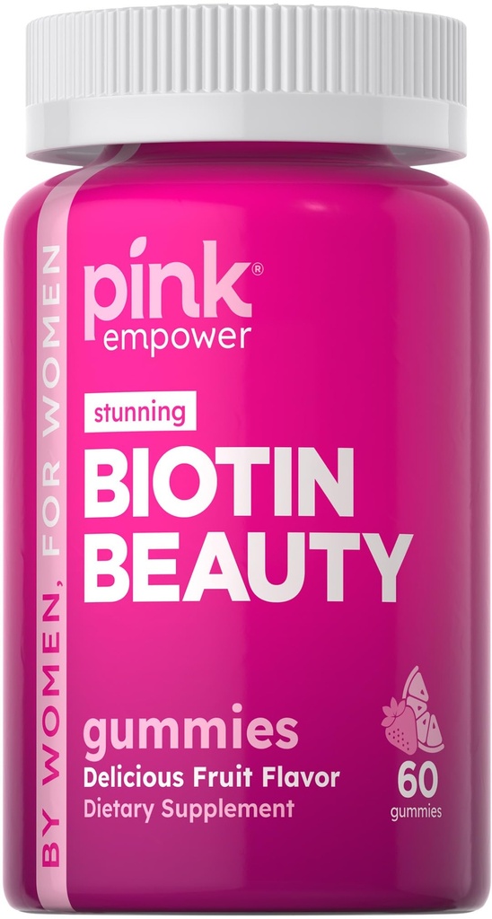 PINK Biotin Gummies for Women | 60 Count | Vitamin for Hair, Skin and Nails | Meyve Flavor | Non-GMO & Gluten Ücretsiz