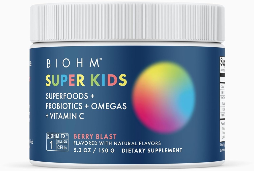 BIOHM Super Kids Superfood Toz Plus Probiyotiks, (5.3 Oz, 30 Hizmet) Delicious Berry Blast, Antioksis, Omega 3 & Vitamin C, Non-GMO, Dairy Free, No Yapay Materialss, Vegetarian, Ages 4+