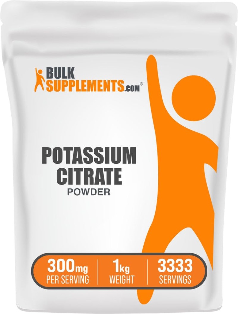 BulkSupplements.com Κιτρικό κάλιο σε σκόνη - για την ενίσχυση της ενυδάτωσης, Συμπλήρωμα Ορυκτού, Κάλιο 99mg - Χωρίς γλουτένη, 300mg ανά σερβιρίσματος, 1kg (2,2 lbs) (Συσκευασία των 1)