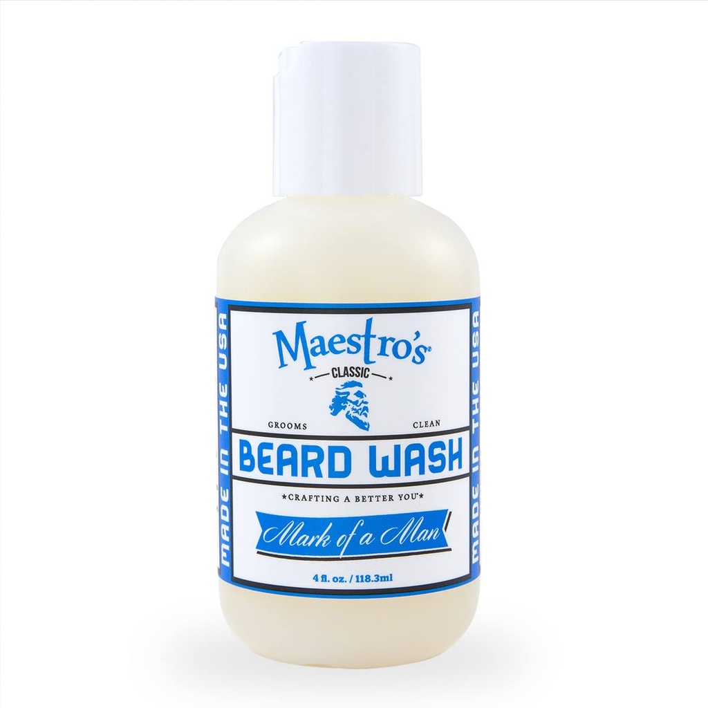 Maestro'nun Classic BEARD WASH | Anti-Itch, Deep Temizlik, Sigara içilmeyen, Tamamen Hydrating Gentle Cleanser For All Beard Type & Lengths- Mark of a Man Mix, 4 Ounce