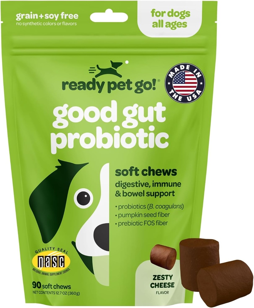 Köpekler için Probiyotik Chews Gut Health | Tasty Pre and Probiyotiks for Dogs Digestive Health with Riley Dog Probiyotiks and Digestive Enzymes | NASC sertifikalı ve ABD'de Gerçekleştirilmiş | 90 Chews
