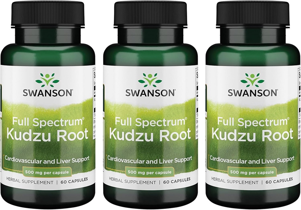 Swanson Full Spectrum Kudzu Kök - Herbal Supplement Kalp Sağlığı ve Canlı Sağlığı Desteklemek - Sağlıklı Kan Baskı ve Kolesterol Seviyelerini Destekleyebilir - (60 Capsules, 500 mg each) (3 Pack)