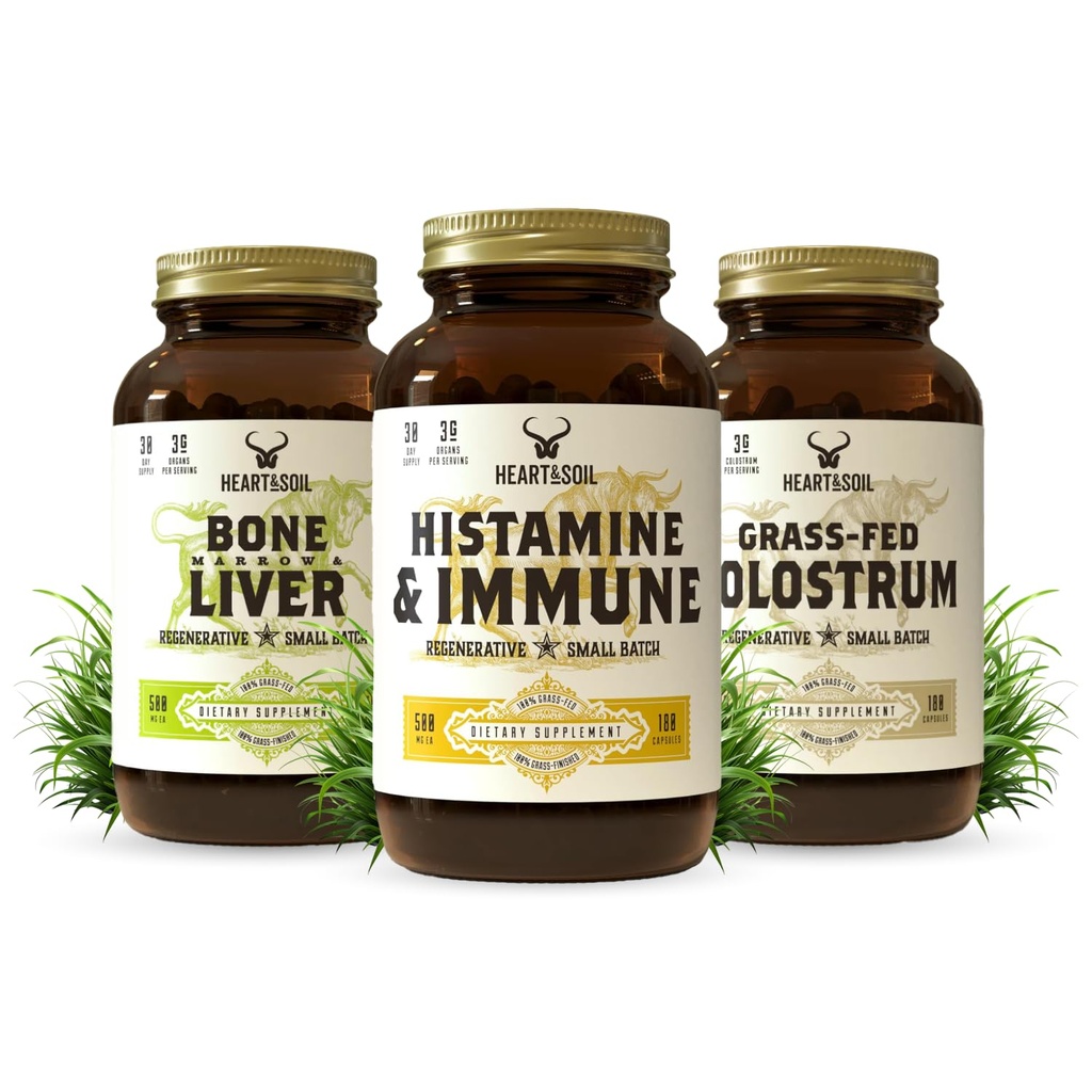 HEART & SOIL Immune Support Stack – Includes Histamine & Immune Supplement, Bone Marrow & Liver, Grass-Fed Colostrum for Digestive Health, Gut Balance, and Overall Wellness