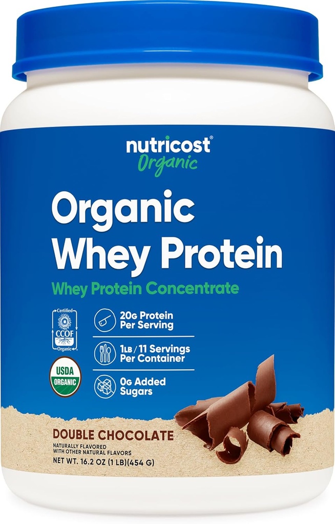 Nutricost Βιολογικό συμπύκνωμα πρωτεΐνης ορού γάλακτος, διπλή σοκολάτα αρωματισμένη, (1LB) - Χωρίς γλουτένη, μη ΓΤΟ