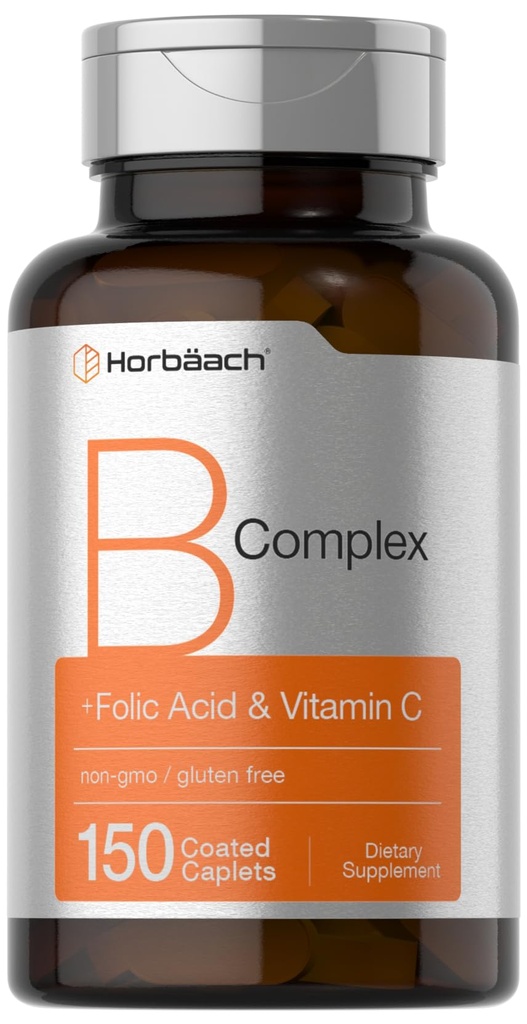 Horbaach B Kompleks Vitaminleri Kadınlar ve Erkekler için | 150 Caplets | Folic Acid & C | Non-GMO & Gluten Free Supplement Supplement Supplement