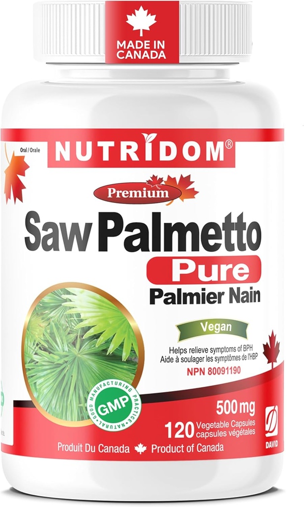 Nutridom Saw Palmetto 500 mg, Non-GMO, Vegan, Gluten Free, Soy Free ve Dairy Free (120 Count)