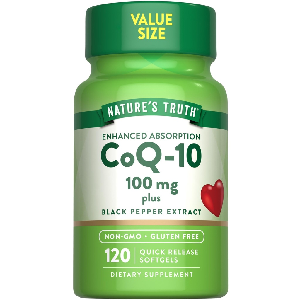 Nature's Truth CoQ10 100 mg | 120 Softgels | High Abxia | Non-GMO & Gluten Free Coenzyme Supplement | with Black Pepper Extract