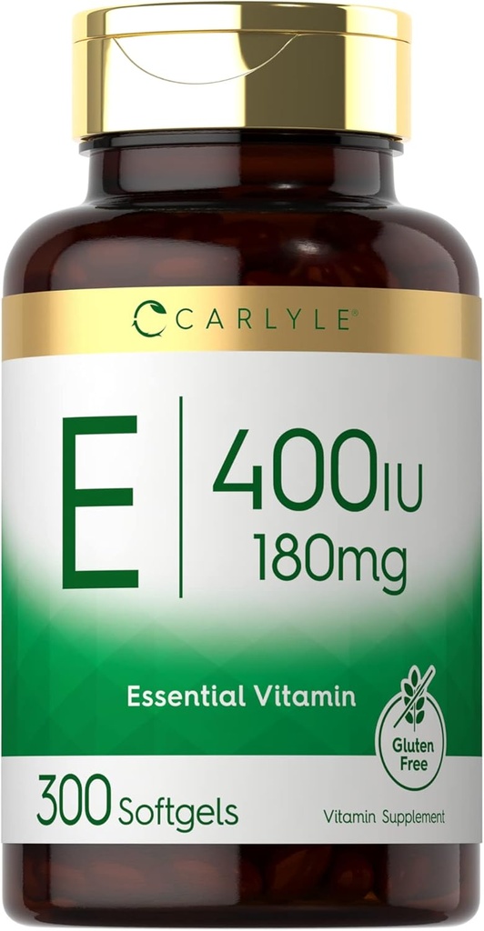 Carlyle Vitamin E Softgel Capsules 400 IU | 180mg | 300 Kont | Non-GMO ve Gluten Free Formula
