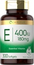 Carlyle Vitamin E Softgel Capsules 400 IU | 180mg | 300 Kont | Non-GMO ve Gluten Free Formula
