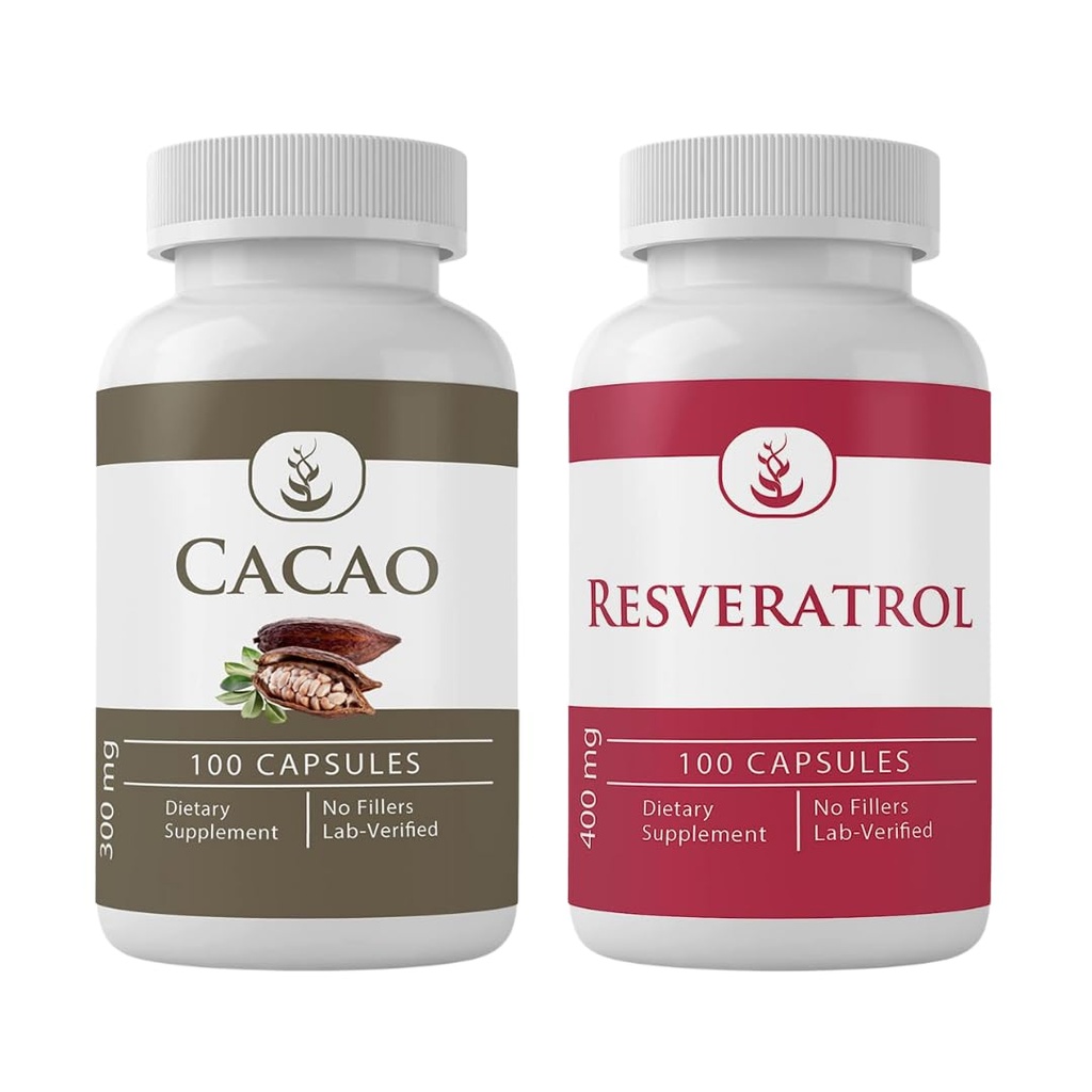 PURE ORIGINAL INGREDIENTS Cacao & Resveratrol Capsule Chart (100 Capsules Her), Hiçbir Katkı veya Ayırma, Lab