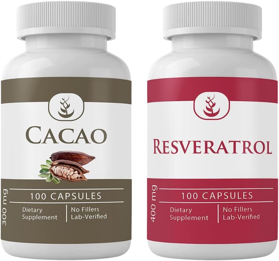 PURE ORIGINAL INGREDIENTS Cacao & Resveratrol Capsule Chart (100 Capsules Her), Hiçbir Katkı veya Ayırma, Lab