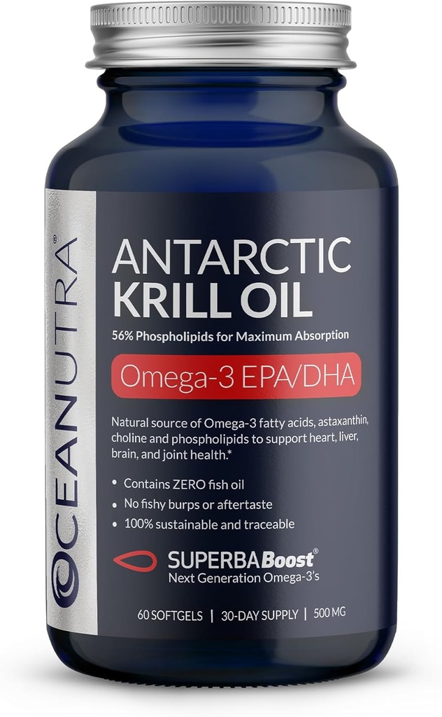 Vahşi Caught Antarktika Krill Oil 500MG, 60 Softgels, SuperbaBoost Omega 3 Supplement, EPA & DHA, Astaxanthin, Choline,% 56 Phospholipids, Sürdürülebilir, Göremez, Balık Yağı, Vanilla Flavor