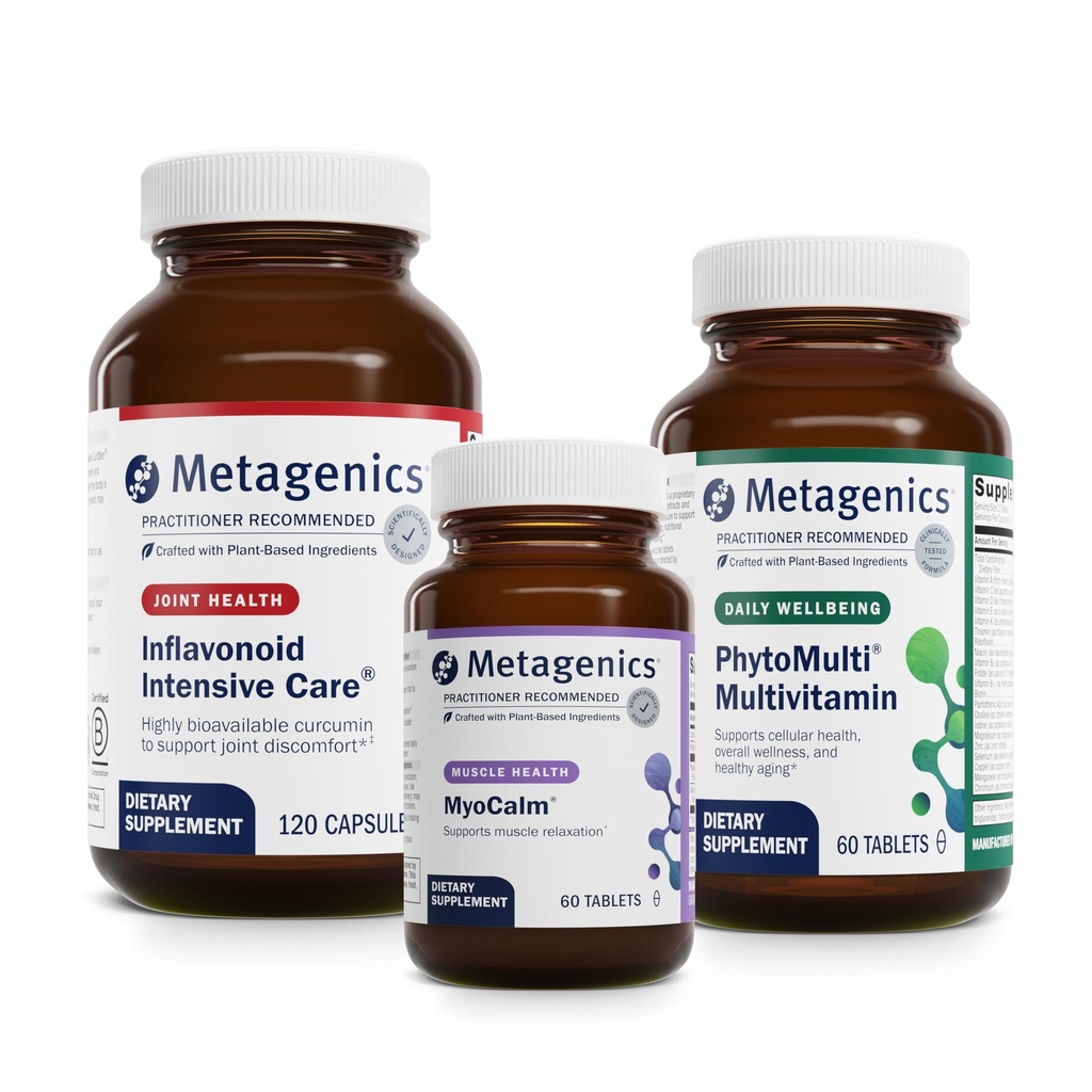 Metagenics Inflavonoyak Yoğun Bakım - 120 Softgels, MyoCalm - 60 Tablet ve Phyto Multi Without Iron - 60 Tabletler