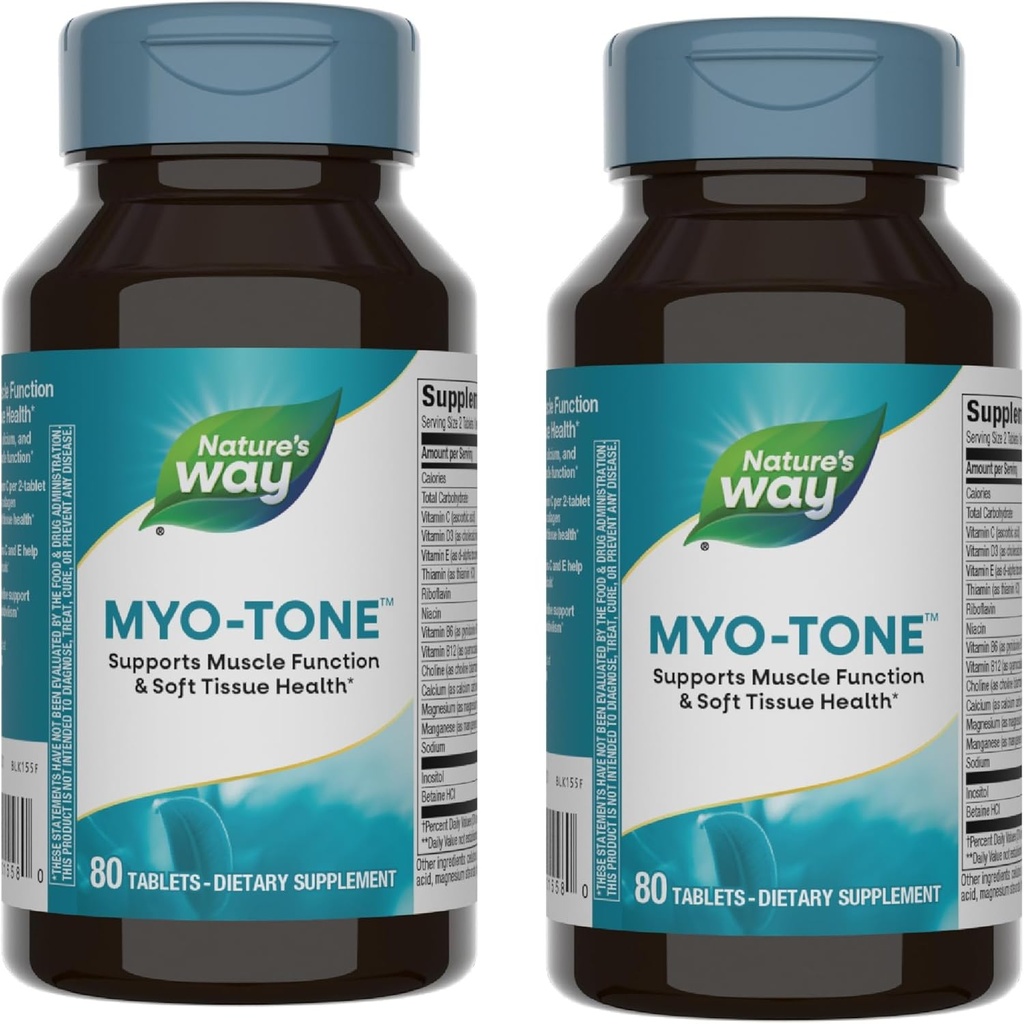 Nature's Way Myo-Tone - Muscle Function & Soft Tissue Health* - Magnezyum, Vitaminler & B Vitaminleri - Gluten Free & Vegetarian - 80 Tabletler (2 Pack)